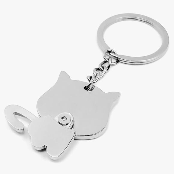 Cute Cat Keychain • Rotating Charm • Silver Metal Accessory - New - Picture 5 of 10